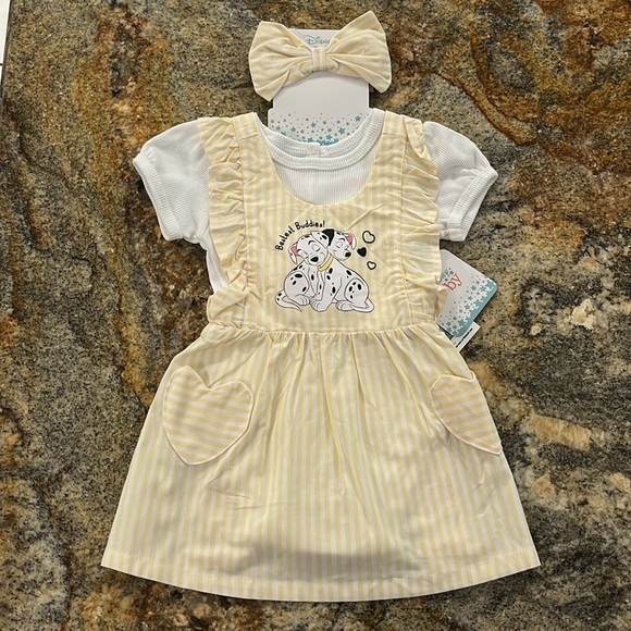 Disney Baby Pinafore Dresses 3pc set 101 Dalmatians - Picture 2 of 11